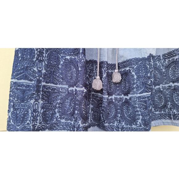 J CREW Zafrina Embroidered Chambray Skirt Cotton Elastic waist Tassels M Boho - Picture 6 of 11